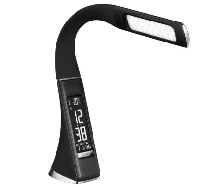 PLATINET PDLU3 namizna LED svetilka, do 480 lumnov, nastavljiva svetlost, nastavljiva barvna temperatura, upogljiv vrat, koledar, ura, termometer, IP20 odpornost, +adapter, 50x9x6cm, črna