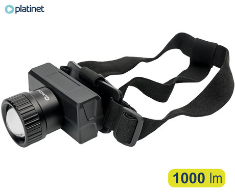PLATINET PHLP51 naglavna LED svetilka, 10W moč, 1000 lumnov, 3000mAh polnilna baterija, nastavljiva svetlost, ZOOM funkcija, IPX4 vodoodpornost, upravljanje z gumbi / kretnjami, +naglavni trak, črna