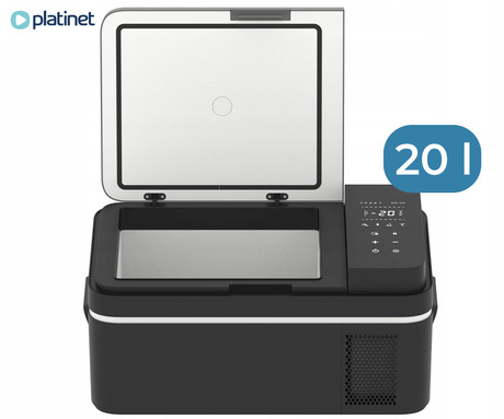 PLATINET PCCR20 prenosni kompresorski hladilnik, 20L, 12V/24V/230V napajanje, do -20°C, učinkovit hladilni sistem, nizka poraba energije, kompaktne dimenzije, tiho delovanje, 623x378x280mm, črno-siv