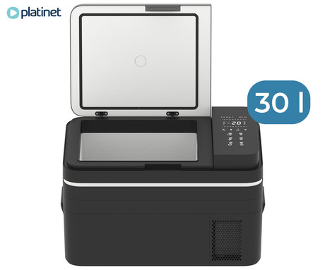 PLATINET PCCR30 prenosni kompresorski hladilnik, 30L, 12V/24V/230V napajanje, do -20°C, učinkovit hladilni sistem, nizka poraba energije, kompaktne dimenzije, tiho delovanje, 623x378x370mm, črno-siv