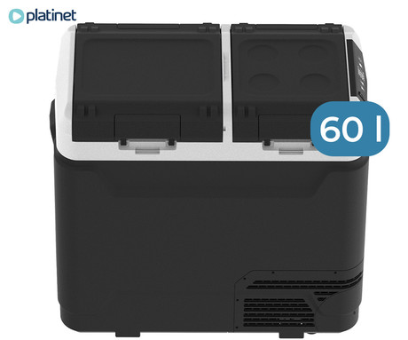 PLATINET PCCRD60 prenosni kompresorski hladilnik, 60L, 12V/24V/230V napajanje, do -20°C, učinkovit hladilni sistem, nizka poraba energije, kompaktne dimenzije, tiho delovanje, 674x409x583mm, črno-siv