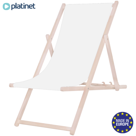 PLATINET PSW leseni ležalnik, MADE in EU, 3 stopnje nastavitve, zložljiva oblika, ultra lahka teža, zaščita pred nenamernim zlaganjem, bukov les, UV & vodoodporna tkanina, bel