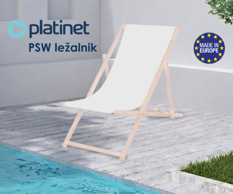PLATINET PSW leseni ležalnik, MADE in EU, 3 stopnje nastavitve, zložljiva oblika, ultra lahka teža, zaščita pred nenamernim zlaganjem, bukov les, UV & vodoodporna tkanina, bel