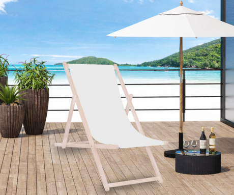 PLATINET PSW leseni ležalnik, MADE in EU, 3 stopnje nastavitve, zložljiva oblika, ultra lahka teža, zaščita pred nenamernim zlaganjem, bukov les, UV & vodoodporna tkanina, bel