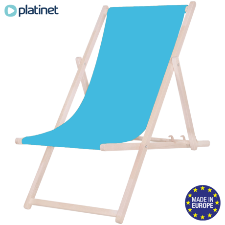 PLATINET PSW leseni ležalnik, MADE in EU, 3 stopnje nastavitve, zložljiva oblika, ultra lahka teža, zaščita pred nenamernim zlaganjem, bukov les, UV & vodoodporna tkanina, svetlo moder