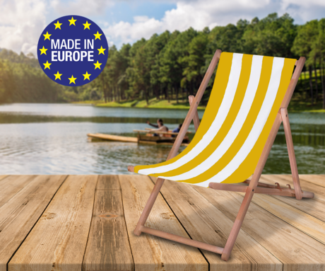 PLATINET PSW leseni ležalnik, MADE in EU, 3 stopnje nastavitve, zložljiva oblika, ultra lahka teža, zaščita pred nenamernim zlaganjem, bukov les, UV & vodoodporna tkanina, rumeno-bel