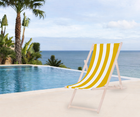 PLATINET PSW leseni ležalnik, MADE in EU, 3 stopnje nastavitve, zložljiva oblika, ultra lahka teža, zaščita pred nenamernim zlaganjem, bukov les, UV & vodoodporna tkanina, rumeno-bel