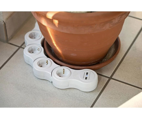 WELL EXTSR-5S3M-USB električni podaljšek, upogljiv / nastavljiv, 5x SCHUKO, 2x USB Type-A, 220-250V 16A, 3m kabel, IP20 odpornost, bel