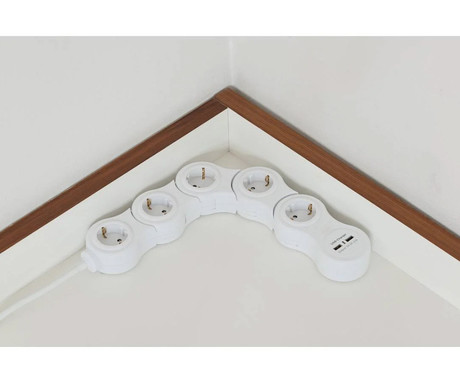 WELL EXTSR-5S3M-USB električni podaljšek, upogljiv / nastavljiv, 5x SCHUKO, 2x USB Type-A, 220-250V 16A, 3m kabel, IP20 odpornost, bel
