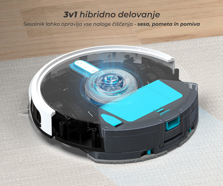 MAMIBOT EXVAC730 MARVLO robotski sesalnik, 3v1 hibrid (sesanje, pometanje, pomivanje), 3000Pa moč, GYRO 6.0 navigacija, WIFI, 2600mAh baterija, 2v1 rezervoar, aplikacija, bel (Cloud White)