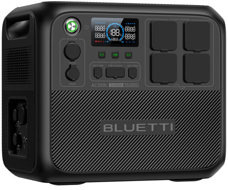 BLUETTI AC200L prenosna polnilna postaja, 2400W moč, 2048Wh baterija, polnjenje / napajanje naprav, BMS sistem, aplikacija, 4x AC, 2x DC 48/12V, 2x USB-A, 2x USB-C, zaslon, ročaj, črna