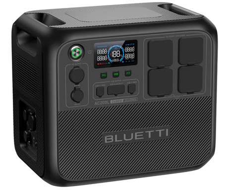 BLUETTI AC200L prenosna polnilna postaja, 2400W moč, 2048Wh baterija, polnjenje / napajanje naprav, BMS sistem, aplikacija, 4x AC, 2x DC 48/12V, 2x USB-A, 2x USB-C, zaslon, ročaj, črna