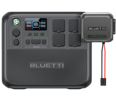 BLUETTI AC200L prenosna polnilna postaja, 2400W moč, 2048Wh baterija, polnjenje / napajanje naprav, BMS sistem, aplikacija, 4x AC, 2x DC 48/12V, 2x USB-A, 2x USB-C, zaslon, ročaj, črna