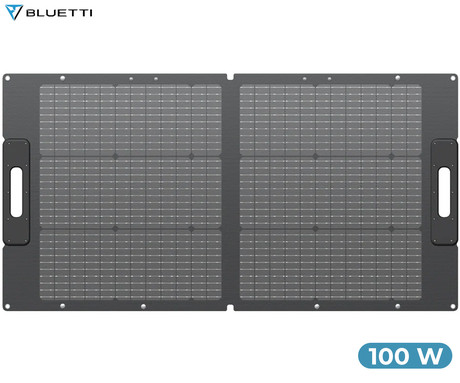 BLUETTI PV100 prenosni solarni panel, 100W moč, polnjenje polnilnih postaj, zložljiva oblika, stojalo, ročaj, UV odpornost, IP67 vodoodpornost, ETFE prevleka, MC4 konektor, črn