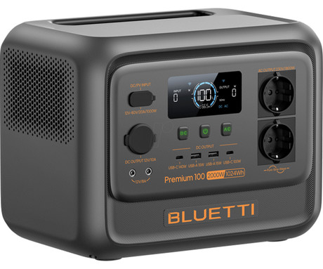 BLUETTI PREMIUM 100 V2 prenosna polnilna postaja, 1800W moč, 1024Wh baterija, polnjenje / napajanje naprav, BMS sistem, aplikacija, 2x AC, 1x DC 12V, 2x USB-A, 2x USB-C, zaslon, ročaj, črna
