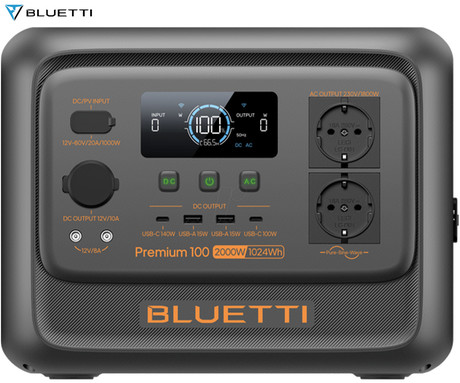 BLUETTI PREMIUM 100 V2 prenosna polnilna postaja, 1800W moč, 1024Wh baterija, polnjenje / napajanje naprav, BMS sistem, aplikacija, 2x AC, 1x DC 12V, 2x USB-A, 2x USB-C, zaslon, ročaj, črna