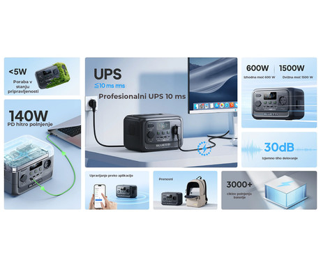BLUETTI PREMIUM 30 V2 prenosna polnilna postaja, 600W moč, 288Wh baterija, polnjenje / napajanje naprav, BMS sistem, aplikacija, 1x AC, 1x DC 12V, 2x USB-A, 1x USB-C, zaslon, ročaj, črna