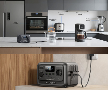 BLUETTI PREMIUM 30 V2 prenosna polnilna postaja, 600W moč, 288Wh baterija, polnjenje / napajanje naprav, BMS sistem, aplikacija, 1x AC, 1x DC 12V, 2x USB-A, 1x USB-C, zaslon, ročaj, črna