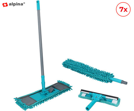 ALPINA komplet / set za čiščenje, 7 kos, 77x21,5x7,5 cm, ABS+kovina, nastavljiv ročaj, modra+siva
