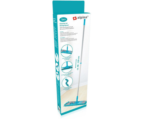 ALPINA komplet / set za čiščenje, 7 kos, 77x21,5x7,5 cm, ABS+kovina, nastavljiv ročaj, modra+siva