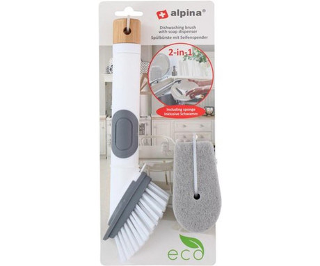ALPINA krtača za pomivanje posode, z dozirnikom mila, multifunkcijska, les, ABS, 25x3x3cm