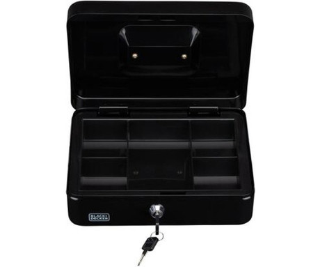 BLACK+DECKER blagajna / sef za denar s ključavnico, 5 predalov / pregrad, 2 ključa, trpežna izdelava, jeklo, 25x18.5x9cm, črna