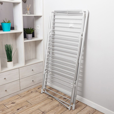 DIRT DEVIL DD6004 električno stojalo za sušenje perila, 2V1, pokončno / samostoječe / zložljivo, 300W, 21m prostora, 30 palic, nastavljiva temperatura, IP22 vodoodpornost, aluminij, srebrno