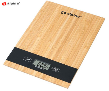 ALPINA digitalna kuhinjska tehtnica, max 5kg, LCD zaslon, funkcija TARA, samodejni vklop / izklop, bambus, rjava