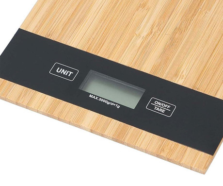 ALPINA digitalna kuhinjska tehtnica, max 5kg, LCD zaslon, funkcija TARA, samodejni vklop / izklop, bambus, rjava