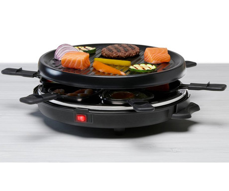 ALPINA GRILL električni žar / raclette, gourmet, 800W, premaz proti prijemanju, snemljiva plošča, 6x ponev, črn ALPINA GRILL električni žar / raclette, gourmet, 800W, premaz proti prijemanju, snemljiva plošča, 6x ponev, črn