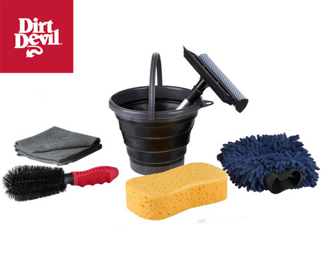 DIRT DEVIL komplet za čiščenje avtomobila, 7 kos, ALL IN ONE, 1x gobica, 2x krpa iz mikrovlaken, 1x strgalo, 1x vedro, 1x rokavica, 1x krtača