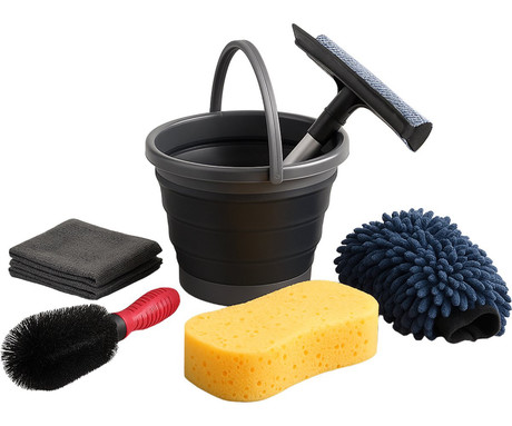 DIRT DEVIL komplet za čiščenje avtomobila, 7 kos, ALL IN ONE, 1x gobica, 2x krpa iz mikrovlaken, 1x strgalo, 1x vedro, 1x rokavica, 1x krtača