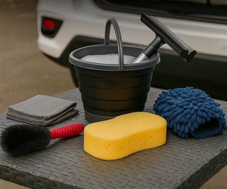 DIRT DEVIL komplet za čiščenje avtomobila, 7 kos, ALL IN ONE, 1x gobica, 2x krpa iz mikrovlaken, 1x strgalo, 1x vedro, 1x rokavica, 1x krtača