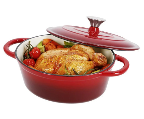 ALPINA litoželezni lonec / posoda, 5L, prevleka proti prijemanju, za vse vrste pečic in kuhalnikov, ročaji, 33x25x11cm, rdeč ALPINA litoželezni lonec / posoda, 5L, prevleka proti prijemanju, za vse vrste pečic in kuhalnikov, ročaji, 33x25x11cm, rdeč