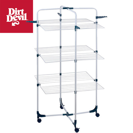 DIRT DEVIL stojalo za sušenje perila, pokončno / samostoječe / zložljivo, kovinsko, 30m prostora, kavlji za obešalnike, kolesa za premikanje, izjemna stabilnost, za notranjo / zunanjo uporabo, belo