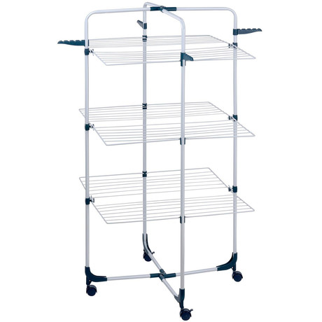 DIRT DEVIL stojalo za sušenje perila, pokončno / samostoječe / zložljivo, kovinsko, 30m prostora, kavlji za obešalnike, kolesa za premikanje, izjemna stabilnost, za notranjo / zunanjo uporabo, belo