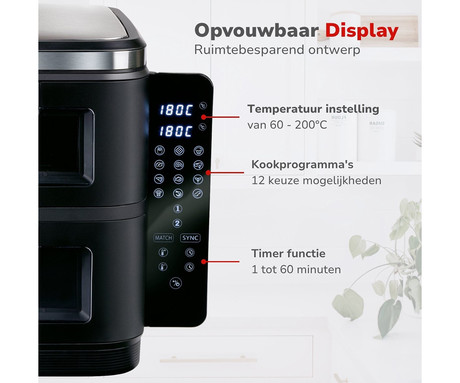 ALPINA DOUBLE XXL cvrtnik / friteza na vroč zrak, 11L, 2800W, 2x posoda, digital, časovnik / timer, sinhronizacija, samodejni izklop, brez olja, 80% manj maščob, črna