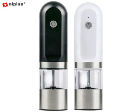 ALPINA električni mlinček za sol / poper, polnilna baterija, moderna oblika, enostavno upravljanje, 19.5x5.2x5.2cm, bel, črn