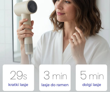 MANTA LOVIO LVHD001 AirFlow sušilnik za lase, 1600W moč, 4 načini, 2 hitrosti, nastavljiva temperatura, Nano-Negative Plasma ionizacija, NTC tehnologija, BLDC motor, +dodatki, bež (Cashmere Beige)