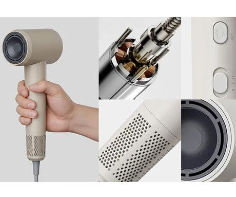 MANTA LOVIO LVHD001 AirFlow sušilnik za lase, 1600W moč, 4 načini, 2 hitrosti, nastavljiva temperatura, Nano-Negative Plasma ionizacija, NTC tehnologija, BLDC motor, +dodatki, bež (Cashmere Beige)