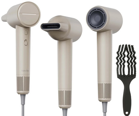 MANTA LOVIO LVHD001 AirFlow sušilnik za lase, 1600W moč, 4 načini, 2 hitrosti, nastavljiva temperatura, Nano-Negative Plasma ionizacija, NTC tehnologija, BLDC motor, +dodatki, bež (Cashmere Beige)