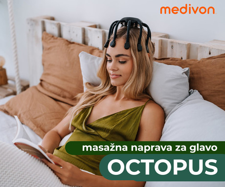 MEDIVON OCTOPUS masažna naprava za glavo / lasišče, profesionalna / ergonomska, 3D 360° VIBRACIJSKA masaža, sproščanje / terapija, polnilna baterija, 14 masažnih točk, 5 načinov, časovnik, USB Type-C
