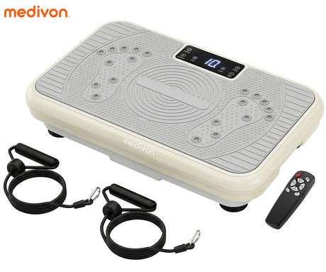 MEDIVON OXYA FIT fitnes vibracijska plošča / naprava, profesionalna, 150W, 5 načinov, 99 stopenj intenzivnosti, vadbene vrvi, nezdrsna površina, LED zaslon, vadba / masaža / raztezanje, daljinec,timer