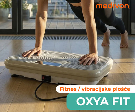 MEDIVON OXYA FIT fitnes vibracijska plošča / naprava, profesionalna, 150W, 5 načinov, 99 stopenj intenzivnosti, vadbene vrvi, nezdrsna površina, LED zaslon, vadba / masaža / raztezanje, daljinec,timer
