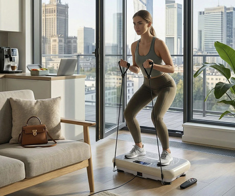 MEDIVON OXYA FIT fitnes vibracijska plošča / naprava, profesionalna, 150W, 5 načinov, 99 stopenj intenzivnosti, vadbene vrvi, nezdrsna površina, LED zaslon, vadba / masaža / raztezanje, daljinec,timer