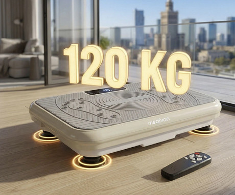 MEDIVON OXYA FIT fitnes vibracijska plošča / naprava, profesionalna, 150W, 5 načinov, 99 stopenj intenzivnosti, vadbene vrvi, nezdrsna površina, LED zaslon, vadba / masaža / raztezanje, daljinec,timer
