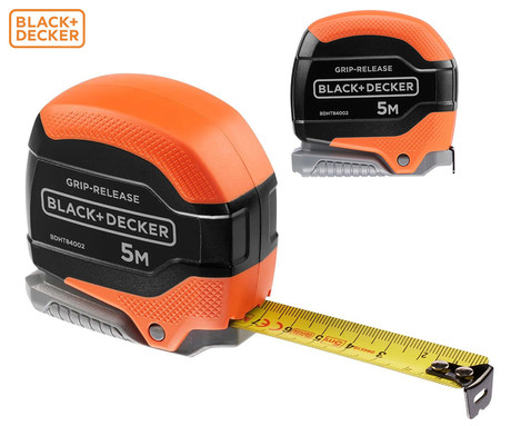 BLACK+DECKER profesionalni merilni trak / meter, 5m dolžina, 19mm širina, GripRelease funkcija, kompaktna oblika, robustna izdelava, črno-oranžen