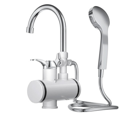 WELL RAINFALL električna grelna pipa / tuš ročna prha, 3600W, 360° vrtenje, 110cm kabel, LCD zaslon, IPX4 vodoodpornost, topla/vroča voda v nekaj sekundah, stenski priklop