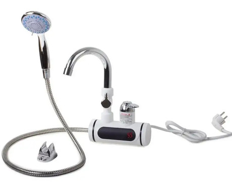 WELL RAINFALL električna grelna pipa / tuš ročna prha, 3600W, 360° vrtenje, 110cm kabel, LCD zaslon, IPX4 vodoodpornost, topla/vroča voda v nekaj sekundah, stenski priklop