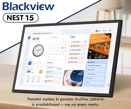 BLACKVIEW NEST 15 pametni foto okvir / koledar / HUB, 39.6cm (15.6"), FHD+ IPS zaslon na dotik, Android OS, WIFI 6, BT 5.4, 3GB RAM, 32GB ROM, do 512GB spomina, zvočnik, stojalo, rjav (Natural Wood)